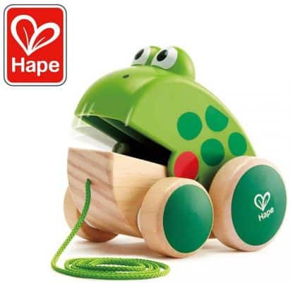 Hape木製青蛙飛吃拉蹣跚學步的玩具